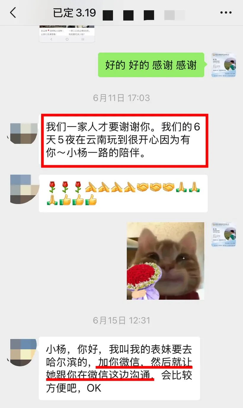 马来西亚 7 人 6 天昆大丽:人均 2500,追着我们给好评 · 沟通记录